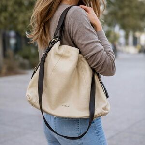 Furla Liz 2-Way Hobo Bag in Cream and Brown